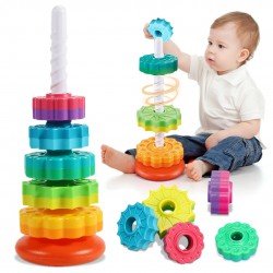 Montessori Rotating Rainbow Tower: Baby Stacking Puzzle Toys, Safety and Environmental Protection, Colorful Children's Toys