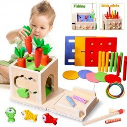 8-in-1 Montessori Permanence Box with Carrot Toys - Wooden Shape Sorting & Matching Educational Toy for Children Over 1 Year Old