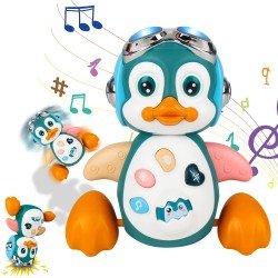 Baby Crawling Toys: Musical Penguin Infant Moving Walking Dancing Toys with Light - Toddler Interactive Development & Tummy Time Gift