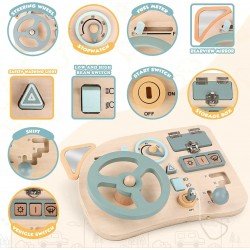 Montessori Steering Wheel: A Wooden Busy Board and Sensory Toy for Toddlers - Ideal for Preschool Travel and Learning Activities